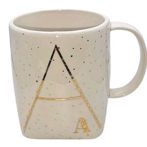 Anthropologie GILDED GOLD CONFETTI Monogram "A" Coffee Tea Mug 16 Oz